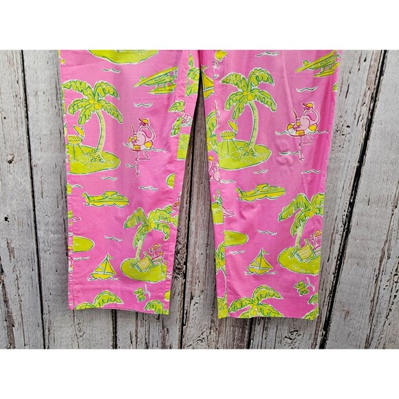 BF Women's 8 VINTAGE LILLY PULITZER Pink Palm Tree Tapered Leg Khaki Chino Pants - Picture 4 of 11